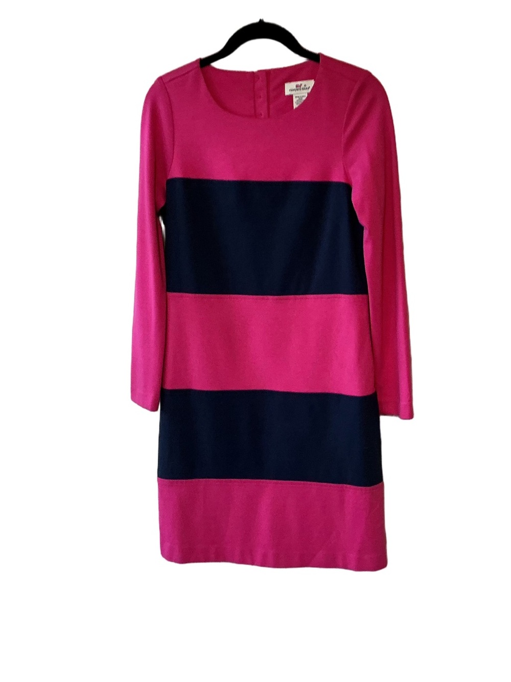Vineyard Vines Pink & Navy Wide Stripe Long Sleeve Shift Dress 4 Coastal SOFT